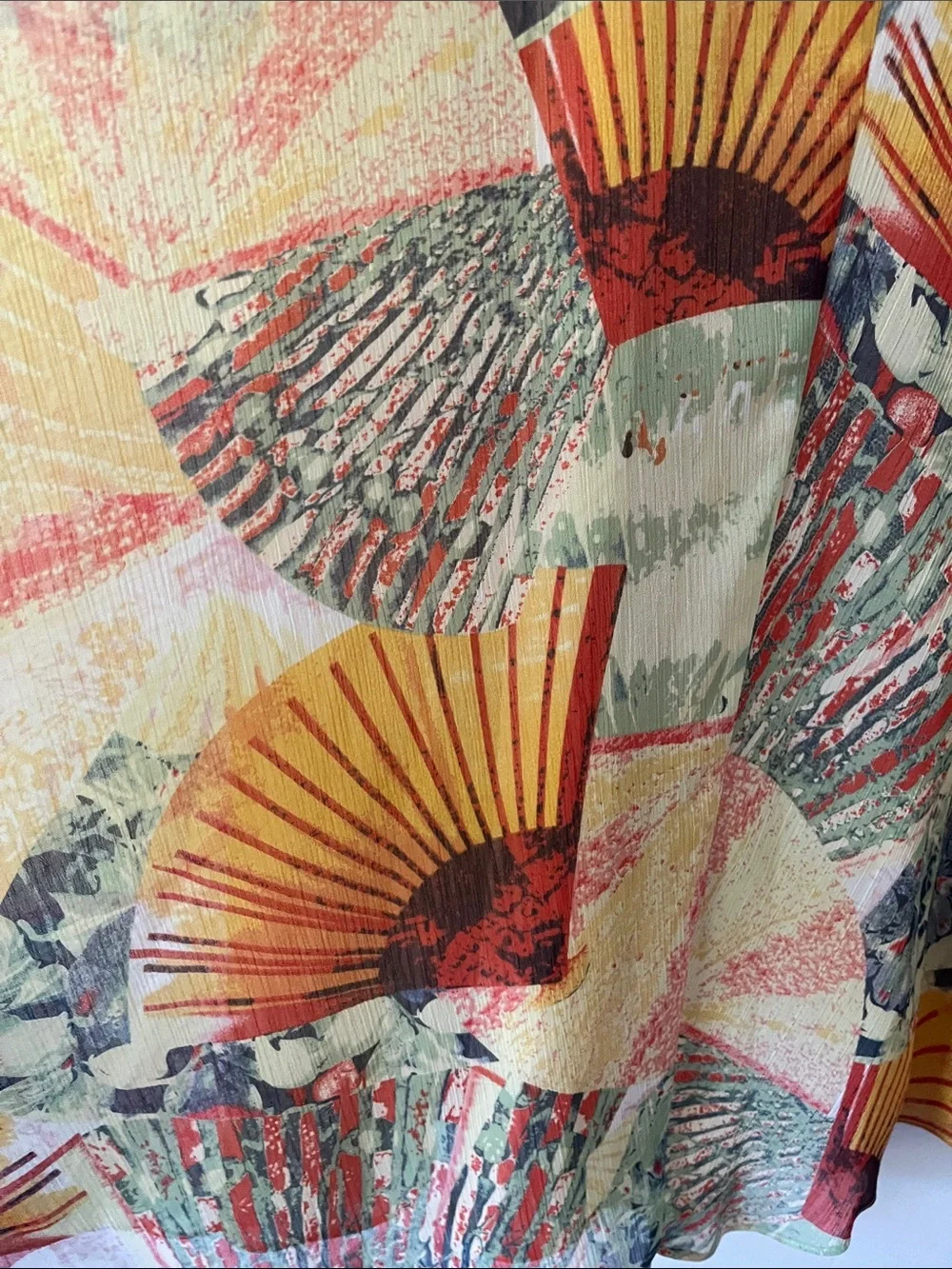 Bohemian Printed Maxi Skirt in Yellow and Orange w/ Japanese fans Size XS - Picture 3 of 7